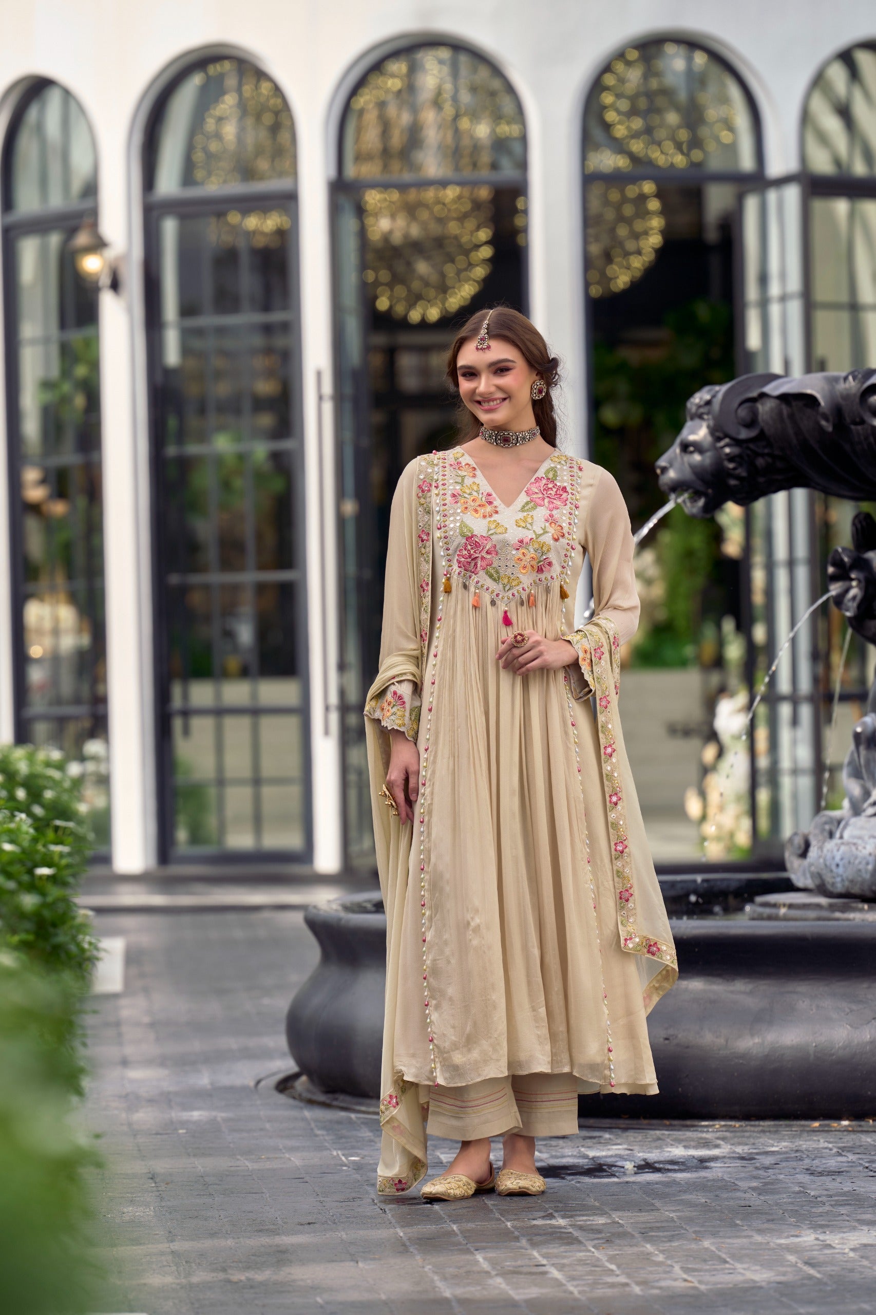 Ivory Gulnaar Embroidered Kurti Set