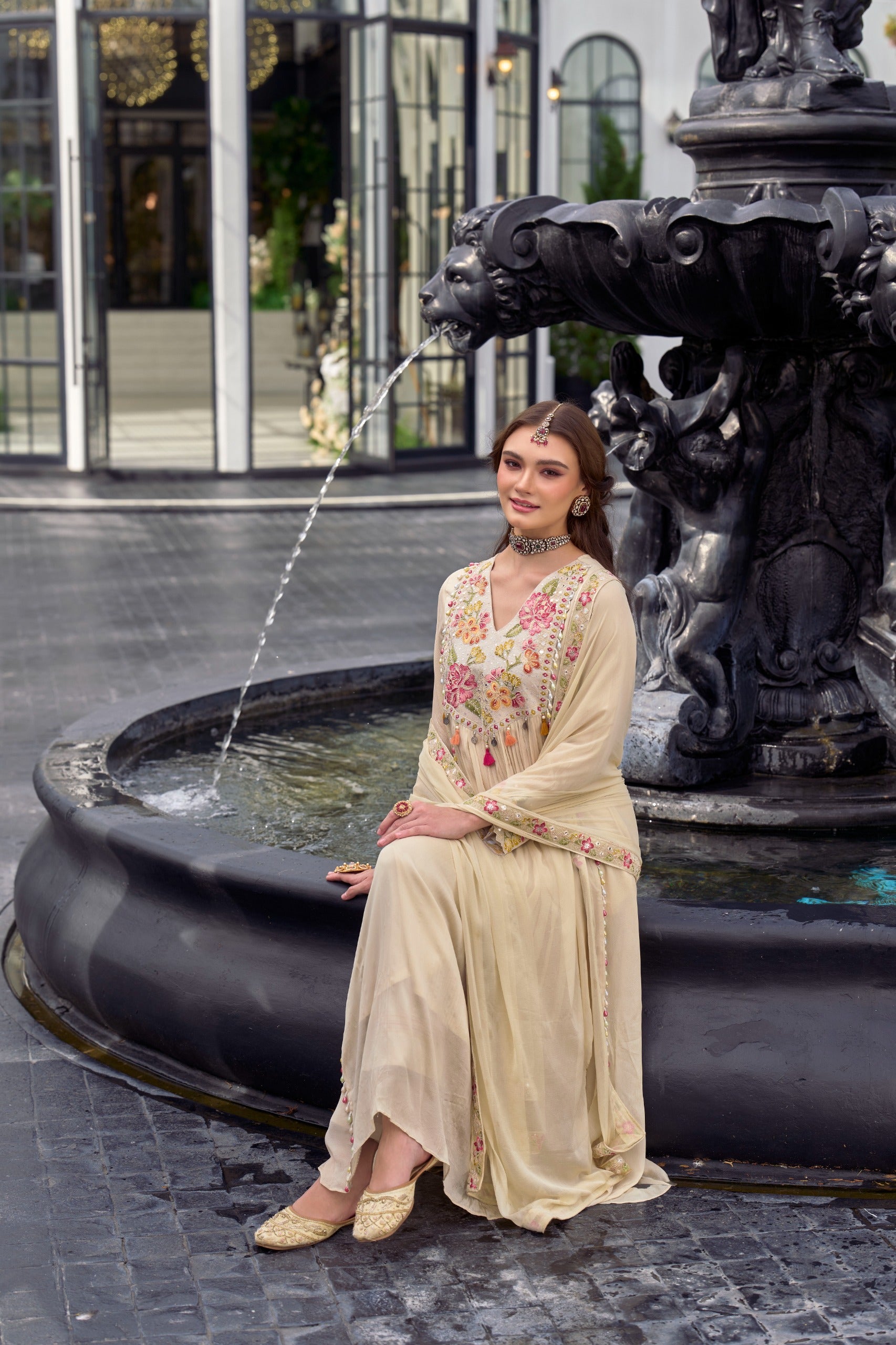 Ivory Gulnaar Embroidered Kurti Set