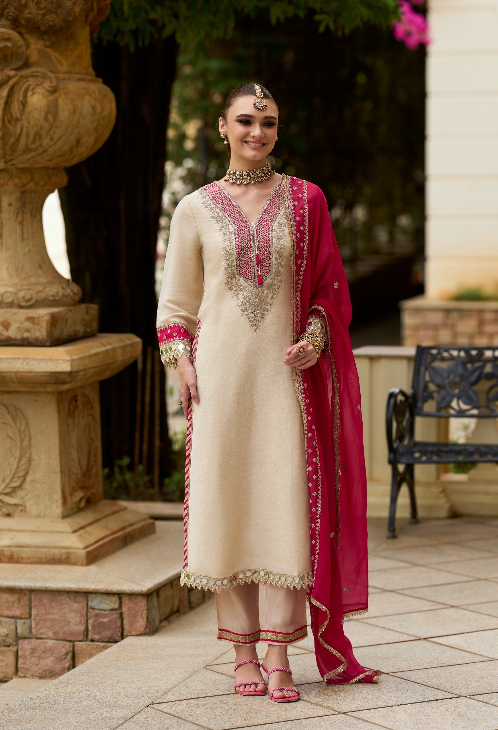 Ivory Rani Embroidered Kurti Set