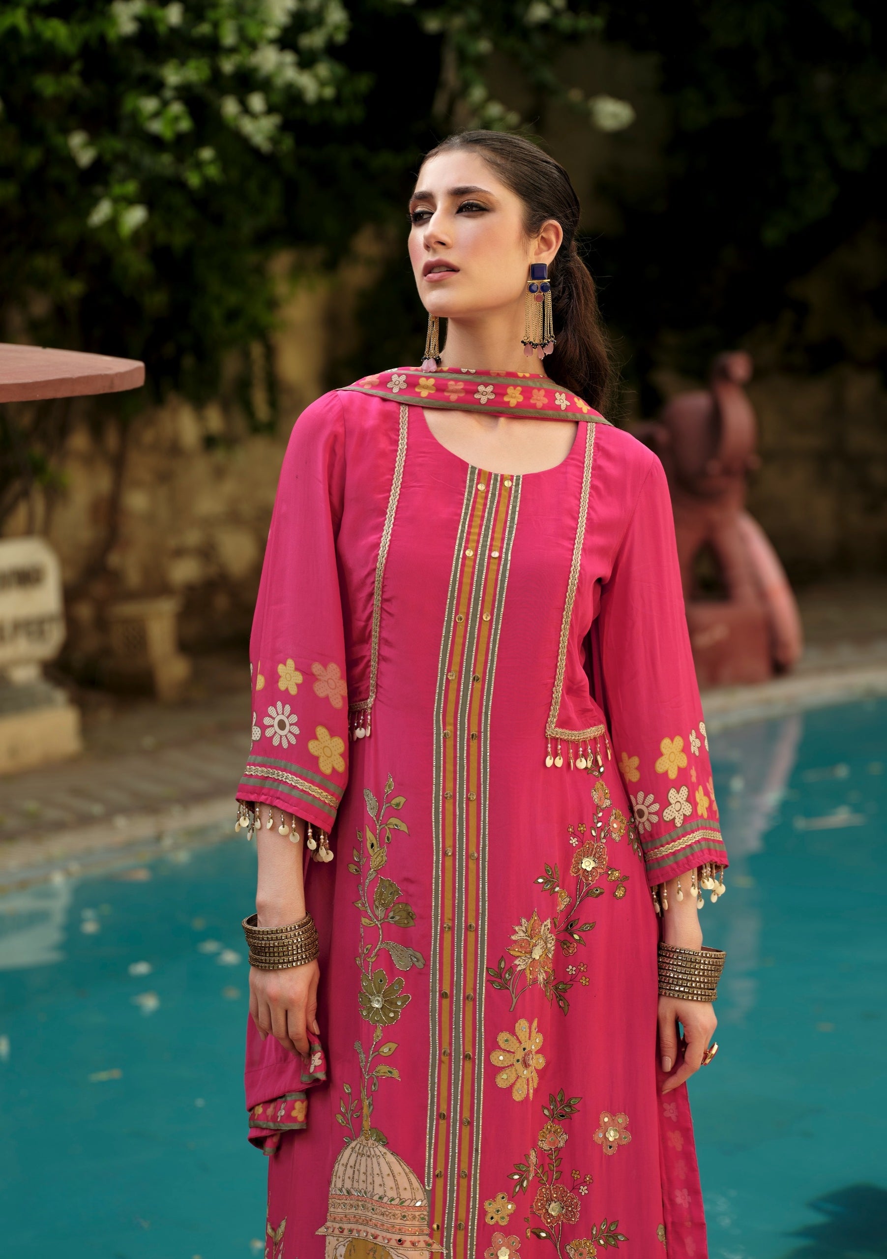 Pink Gulbahar Embroidered Kurti Set