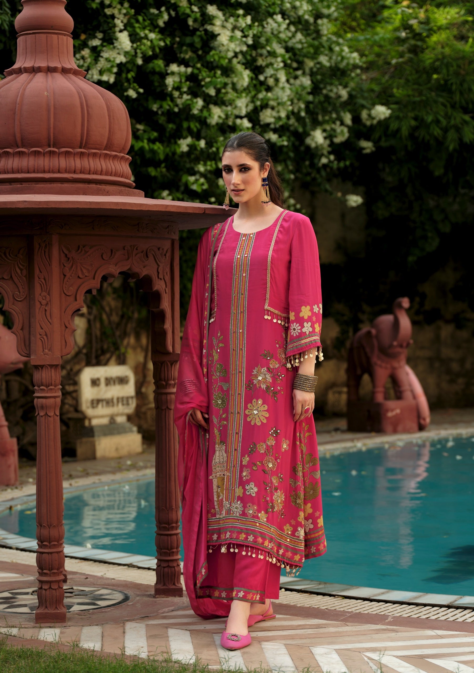 Pink Gulbahar Embroidered Kurti Set